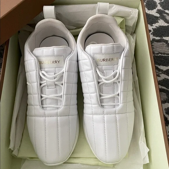 Burberry Leather Quilted White Sneakers - Picture 3 of 17